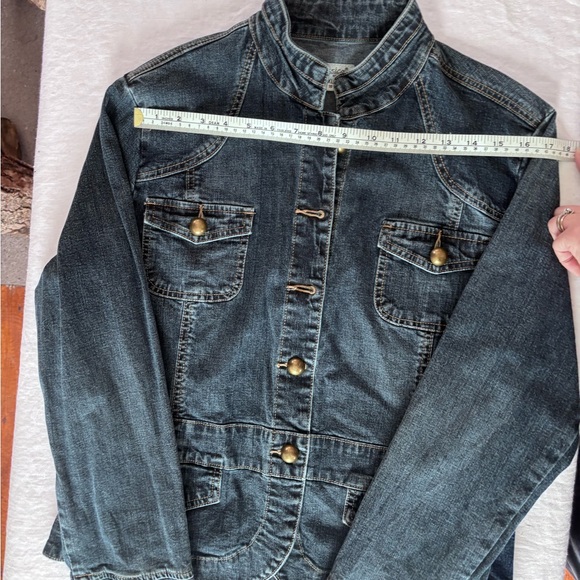 Women’s Vintage Jessica Mandarin Collar Military Style Brass Tone Buttons Denim - Picture 6 of 15